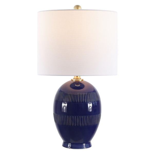 Liney Table Lamp - Regal Blue Crackle Ceramic with Gold Accents for a Stunning Home Décor Accent