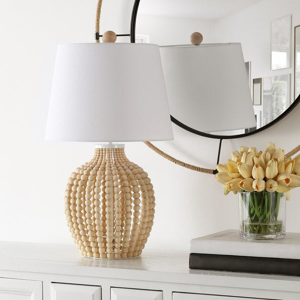 Rewli Table Lamp - Coastal Bohemian Elegance with Cream Resin Beads & Chic Black/White Design