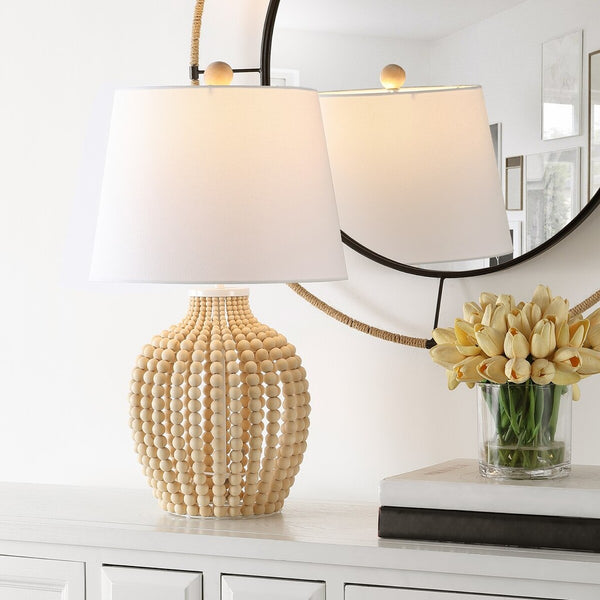 Rewli Table Lamp - Coastal Bohemian Elegance with Cream Resin Beads & Chic Black/White Design