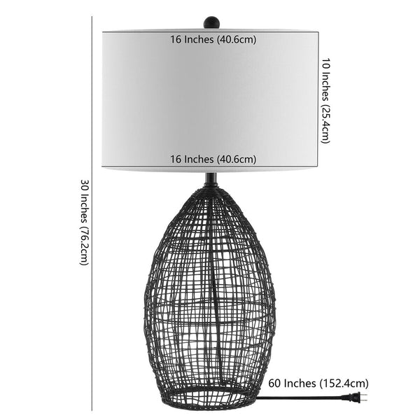 Edren Table Lamp - Bold Industrial Black Birdcage Design with White Drum Shade for Chic Interiors