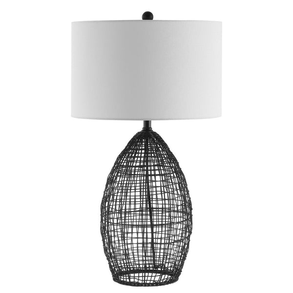 Edren Table Lamp - Bold Industrial Black Birdcage Design with White Drum Shade for Chic Interiors
