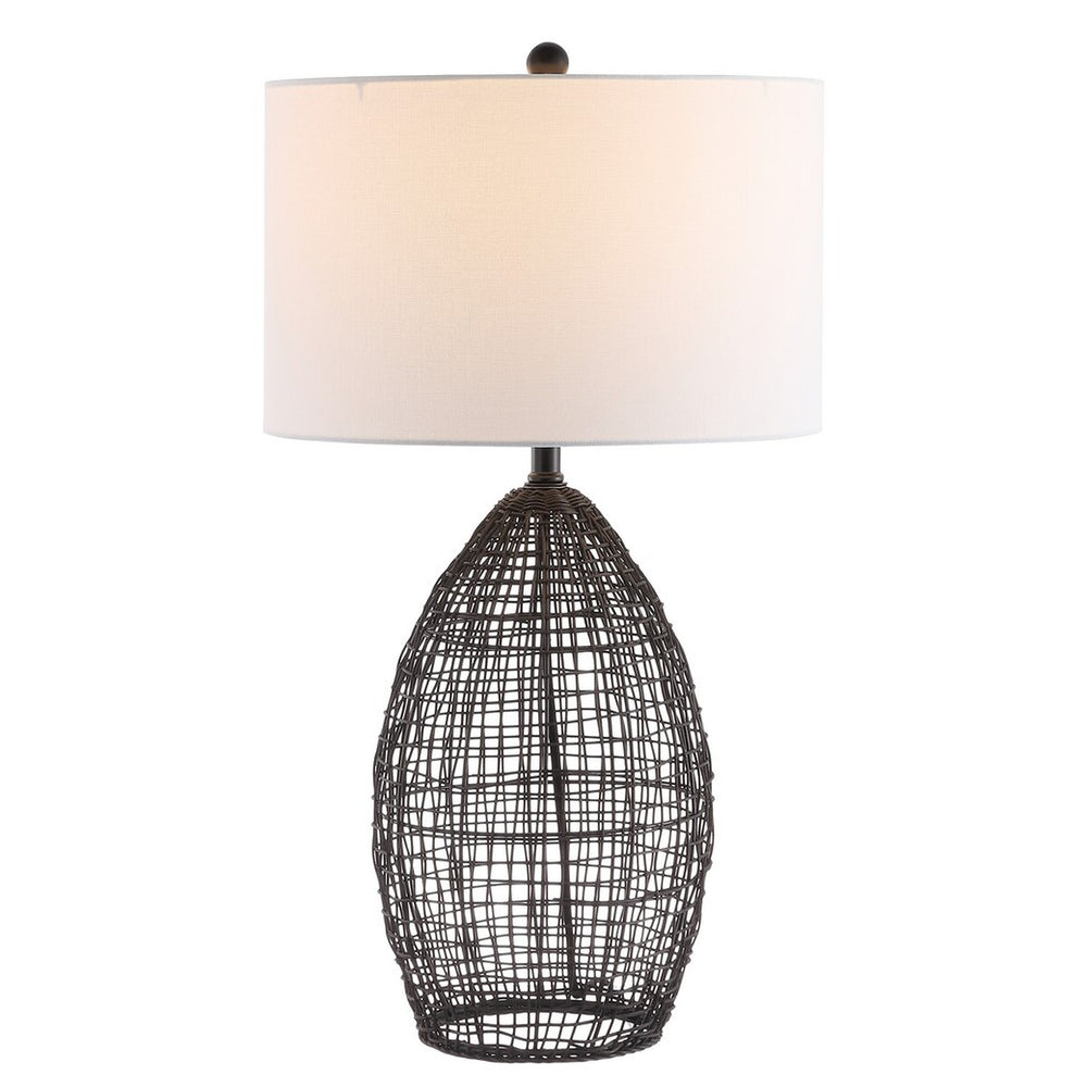 Edren Table Lamp - Bold Industrial Black Birdcage Design with White Drum Shade for Chic Interiors