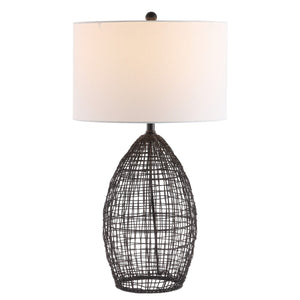 Edren Table Lamp - Bold Industrial Black Birdcage Design with White Drum Shade for Chic Interiors