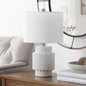 Sonter Table Lamp Set of 2 - Elegant Geometric Design in White Poly-Resin, Perfect for Any Room