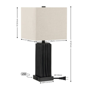 Safavieh Park, 24 Inch, Black, Resin, Table Lamp W/ Usb Port Black Resin TBL4462A-U