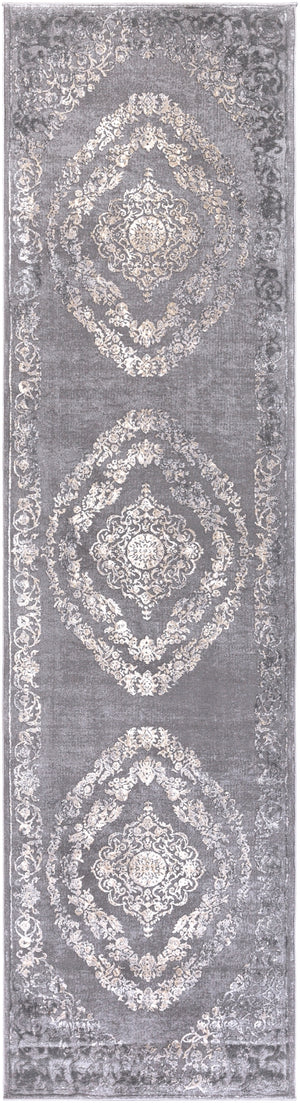 Tibetan TBT-2301 Traditional Polypropylene, Polyester Rug TBT2301-2712 Medium Gray, Charcoal, Cream, Khaki 80% Polypropylene, 20% Polyester 2'7" x 12'