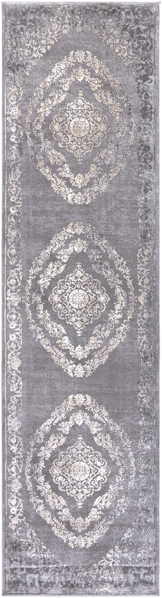 Tibetan TBT-2301 Traditional Polypropylene, Polyester Rug TBT2301-2712 Medium Gray, Charcoal, Cream, Khaki 80% Polypropylene, 20% Polyester 2'7" x 12'