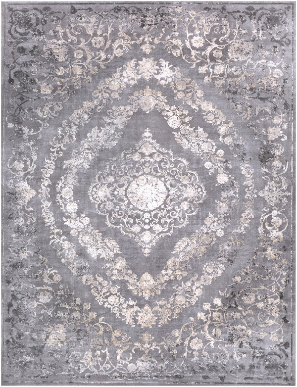 Tibetan TBT-2301 Traditional Polypropylene, Polyester Rug TBT2301-710103 Medium Gray, Charcoal, Cream, Khaki 80% Polypropylene, 20% Polyester 7'10" x 10'2"