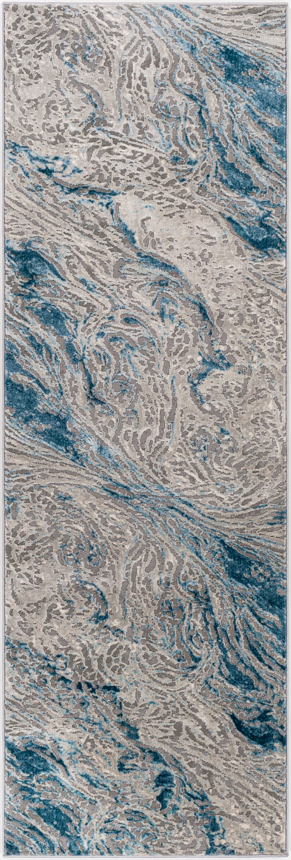 Tibetan TBT-2326 Modern Polypropylene, Polyester Rug TBT2326-2777 Teal, Aqua, Medium Gray, Charcoal, Cream 78% Polypropylene, 22% Polyester 2'7" x 7'7"