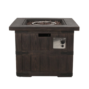 Finethy Outdoor 40,000 BTU Lightweight Concrete Square Fire Pit, Brown Wood Noble House