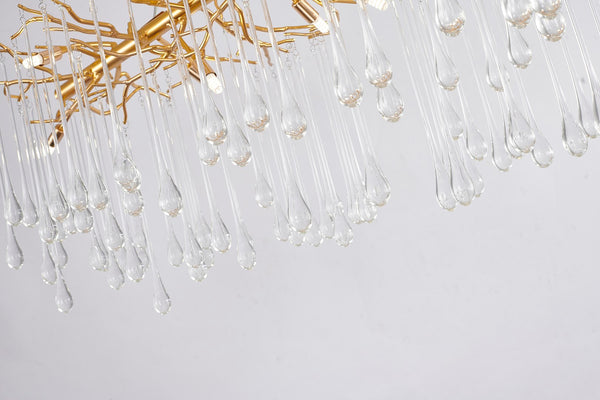 Bethel Elegant Gold Chandelier with Adjustable Cord & Clear Glass Drops for Stunning Lighting