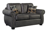 Porter Designs Hunter Wildlife Pattern Reversible to Leather-Look Transitional Loveseat Gray 01-33C-02-8022