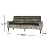 Hertford Tufted Velvet Sofa with Gold Tipped Tapered Legs, Gray and Gold Finish Noble House