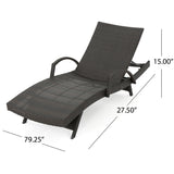 Salem Outdoor Wicker Adjustable Chaise Lounge with Arms w/ IVORY Cushion Noble House