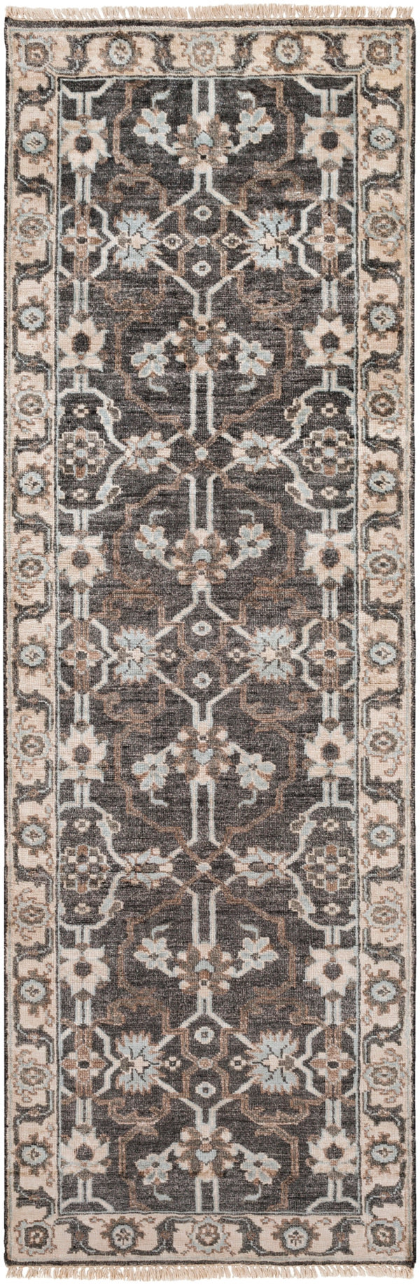 Theodora THO-3000 Traditional Viscose Rug THO3000-312 Black, Medium Gray, Pale Blue, Khaki, Camel 100% Viscose 3' x 12'