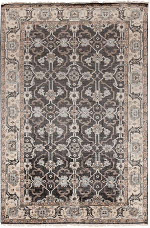 Theodora THO-3000 Traditional Viscose Rug THO3000-913 Black, Medium Gray, Pale Blue, Khaki, Camel 100% Viscose 9' x 13'