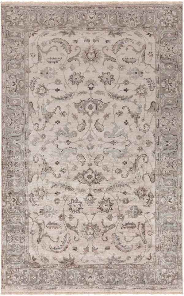 Theodora THO-3003 Traditional Viscose Rug THO3003-58 Medium Gray, Camel, Ivory 100% Viscose 5' x 8'