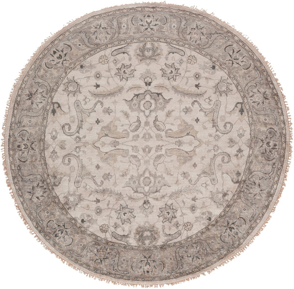 Theodora THO-3003 Traditional Viscose Rug THO3003-8RD Medium Gray, Camel, Ivory 100% Viscose 8' Round