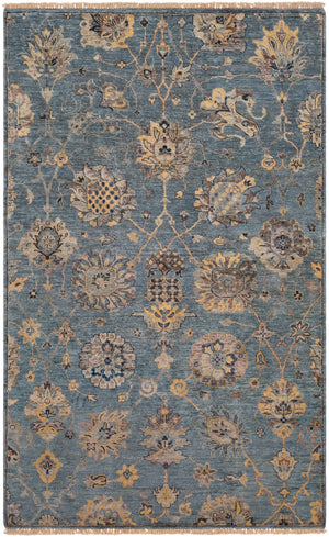 Theodora THO-3006 Traditional Viscose Rug THO3006-913 Aqua, Taupe, Butter, Charcoal, Ivory, Teal 100% Viscose 9' x 13'