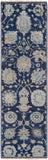 Theodora THO-3007 Traditional Viscose Rug THO3007-268 Navy, Taupe, Light Gray, Teal, Ivory, Butter 100% Viscose 2'6" x 8'