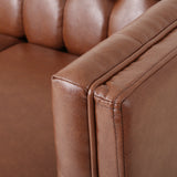 Pondway Contemporary Faux Leather Tufted 3 Seater Sofa, Cognac Brown and Brown Noble House