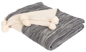 Orie Pom Pom Throw Blanket - Cozy 100% Cotton Dark Grey/Natural Decor for Warm Ambiance and Comfort