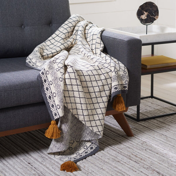 Safavieh Ven Throw Mustard/Beige/Black 100% Cotton THR230A-5060