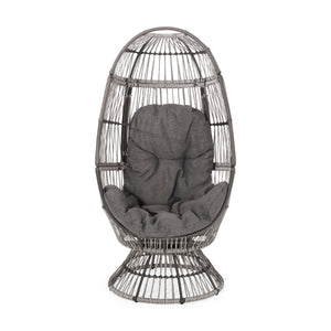 Pintan Outdoor Wicker Swivel Egg Chair with Cushion, Gray, Dark Gray, and Taupe Noble House