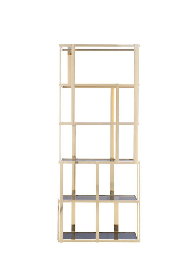VIG Furniture Modrest Tipton - Modern Grey Glass & Gold Bookshelf VGZAZWJ9506-GLD-SHELF