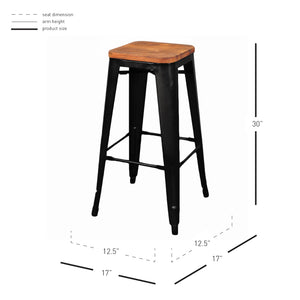 Metropolis Backless Bar Stool Set of 4 - Stylish Retro Design with Solid Pine Top and Stackable Ease