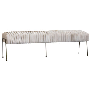 Merritt Velvet Pleated Bench in Dulce Sand - Luxurious Design with Deep Bronze Legs, Fully Assembled