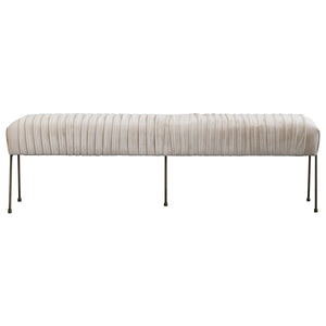 Merritt Velvet Pleated Bench in Dulce Sand - Luxurious Design with Deep Bronze Legs, Fully Assembled