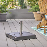 Noble House Malden Outdoor 119lb Concrete Square Umbrella Base with Stainless Steel Collar, Black