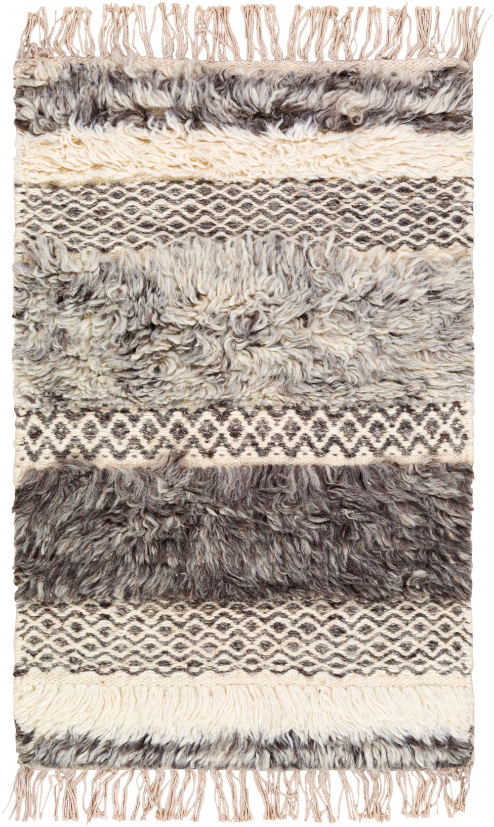 Tulum TMU-2302 Cottage NZ Wool Rug TMU2302-912 Cream, Medium Gray, Taupe, Dark Brown 100% NZ Wool 9' x 12'