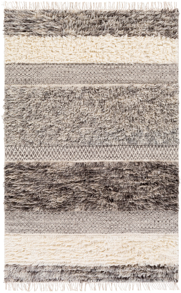 Tulum TMU-2302 Cottage NZ Wool Rug TMU2302-576 Cream, Medium Gray, Taupe, Dark Brown 100% NZ Wool 5' x 7'6"