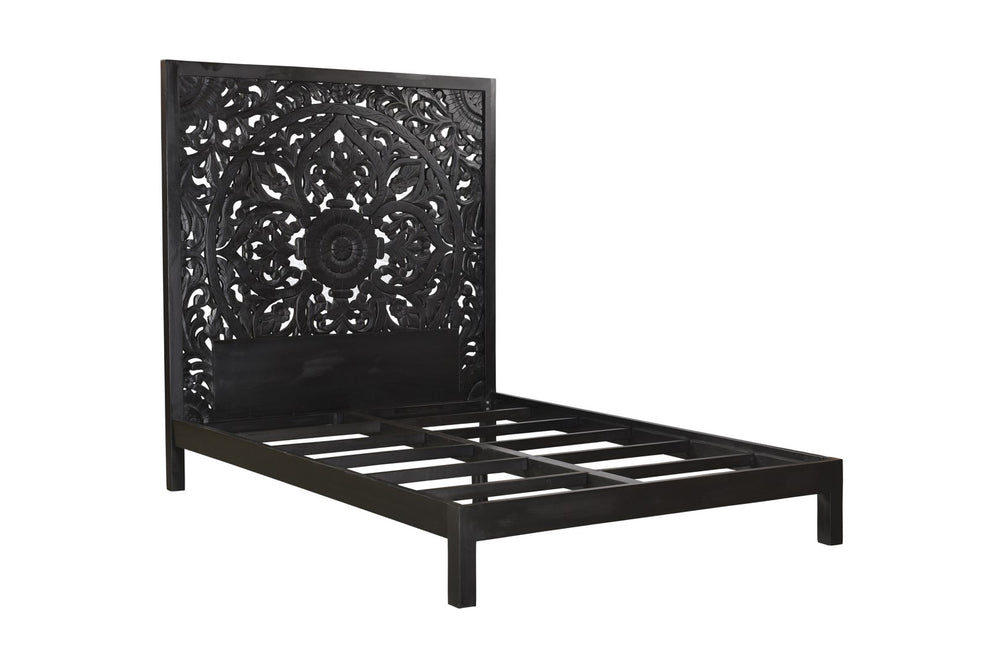 Porter Designs Bali Solid Hand Carved Wood Queen Vintage Bed Black 04-196-14-CBDB-KIT