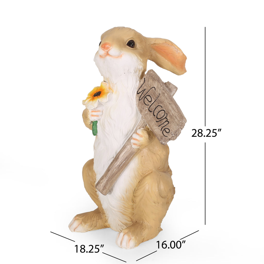 Silverbow Outdoor Rabbit Garden Statue, White and Brown Noble House