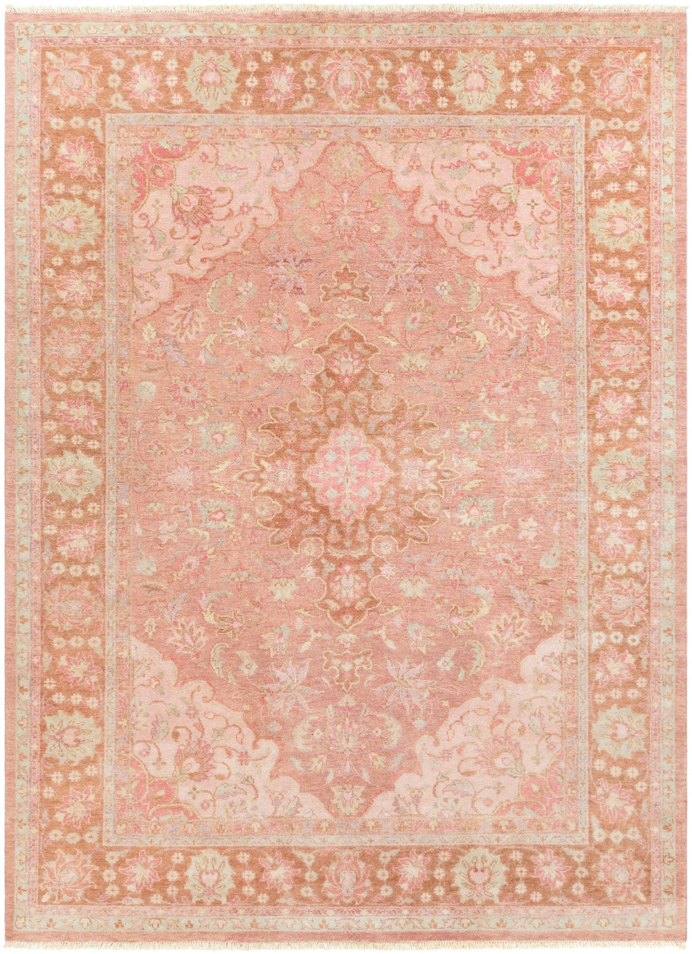 Transcendent TNS-9006 Traditional NZ Wool Rug TNS9006-913 Rose, Bright Pink, Sage, Camel, Cream 100% NZ Wool 9' x 13'