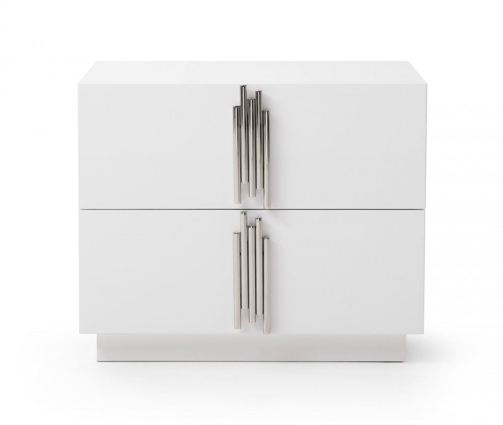 VIG Furniture Modrest Token - Modern White & Stainless Steel Nightstand VGVCN815-WHITE-NS VGVCN815-WHITE-NS
