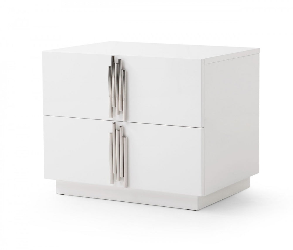 VIG Furniture Modrest Token - Modern White & Stainless Steel Nightstand VGVCN815-WHITE-NS VGVCN815-WHITE-NS