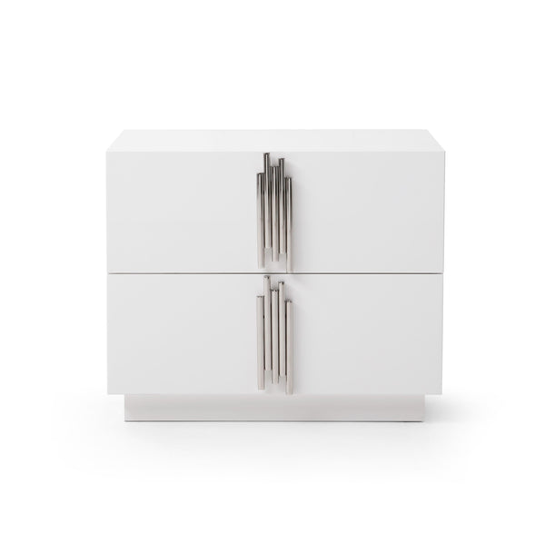 VIG Furniture Modrest Token - Modern Cream + Stainless Steel Bed + Nightstands VGVCBD815-WHT-BED-2NS-SET