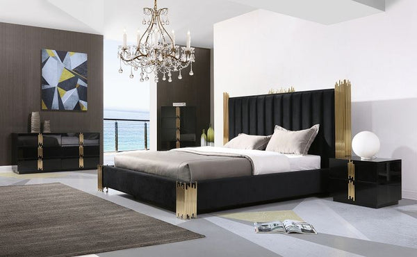 VIG Furniture Modrest Token - Modern Black + Gold Bed + Nightstands VGVCBD815-BLK-BED-2NS-SET