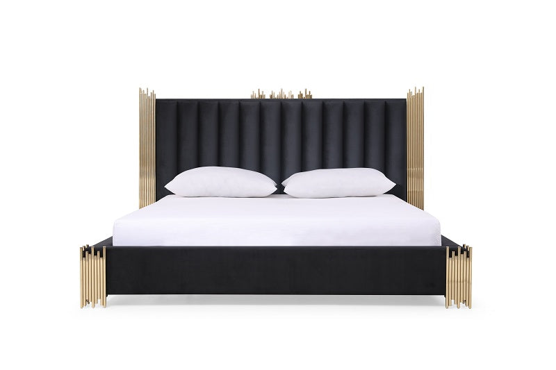 VIG Furniture Modrest Token - Queen Modern Black + Gold Bed + Nightstands VGVCBD815-BLK-BED-2NS-SET-Q