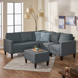 Zahra Dark Grey Fabric Sectional Couch with Ottoman