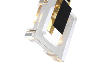 Bethel Elegant Gold & Black Pendant Light with Leather Strap and Crystal Block for Modern Spaces