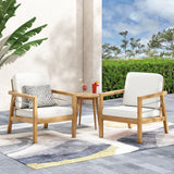 Verdugo Outdoor Acacia Wood Club Chairs with Cushions, Beige and Teak Noble House