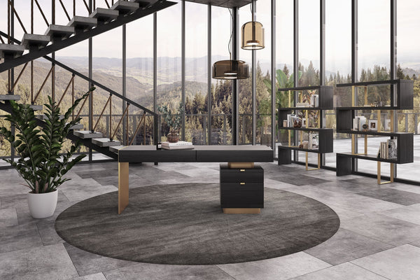 VIG Furniture Modrest Trahan - Modern Grey Elm & Gold Office Desk VGBBMQ2101-GRY-DESK