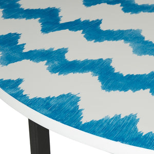 Cheyenne Coffee Table - Striking Blue and White Chevron Design with Sleek Lacquer Finish & Metal Frame