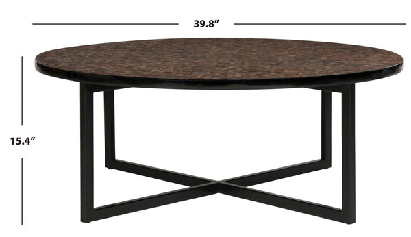 Cheyenne Coffee Table - Striking Blue and White Chevron Design with Sleek Lacquer Finish & Metal Frame