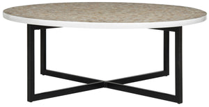 Cheyenne Coffee Table - Striking Blue and White Chevron Design with Sleek Lacquer Finish & Metal Frame